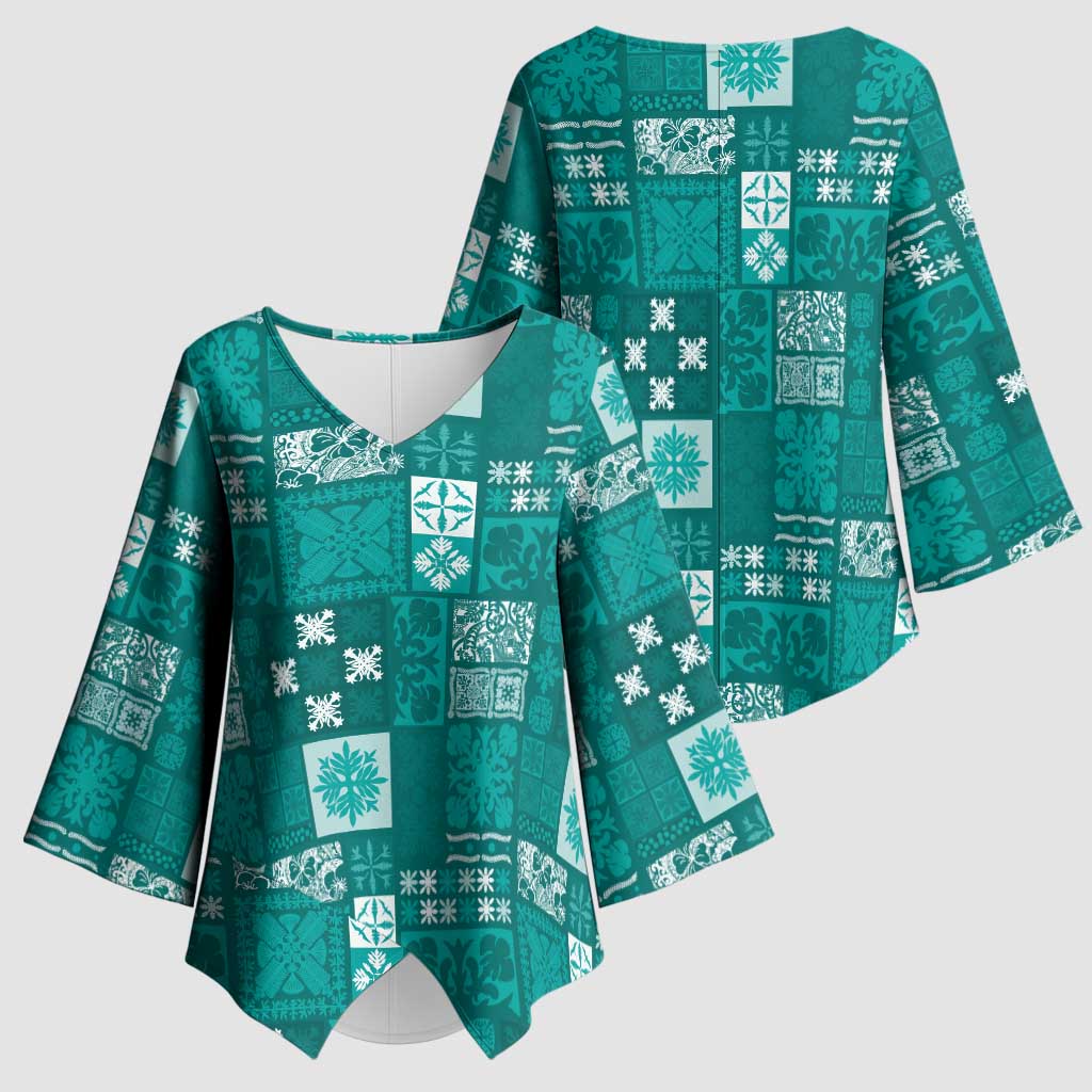 Vintage Hawaiian Quilting Patterns Kimono Sleeve Blouse Turquoise Style Tribal Fabric Patchwork - Polynesian Pride