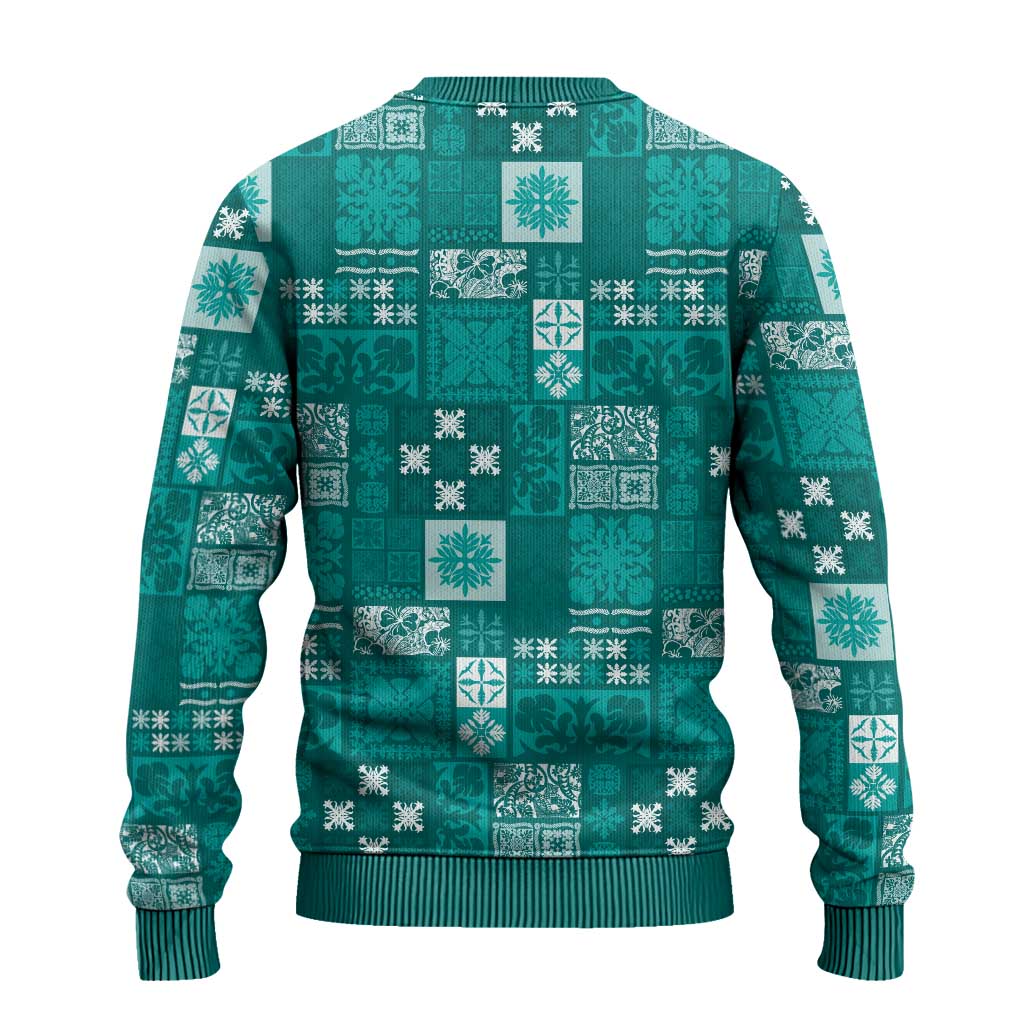 Vintage Hawaiian Quilting Patterns Ugly Christmas Sweater Turquoise Style Tribal Fabric Patchwork - Polynesian Pride