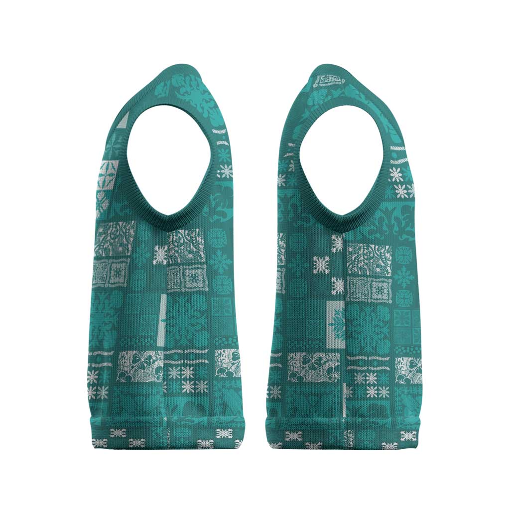 Vintage Hawaiian Quilting Patterns Christmas Knitted V-Neck Vest Turquoise Style Tribal Fabric Patchwork - Polynesian Pride