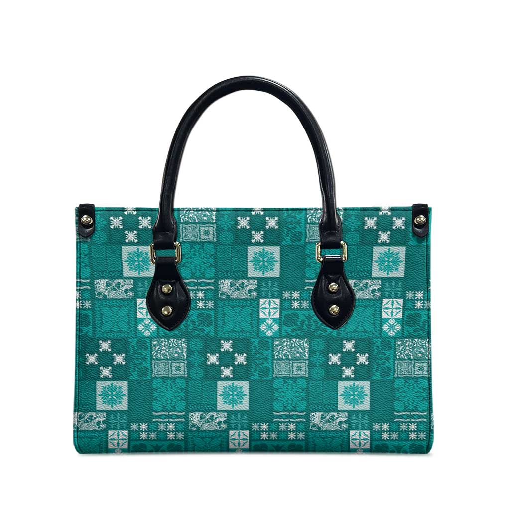 Vintage Hawaiian Quilting Patterns Leather Bag Turquoise Style Tribal Fabric Patchwork - Polynesian Pride