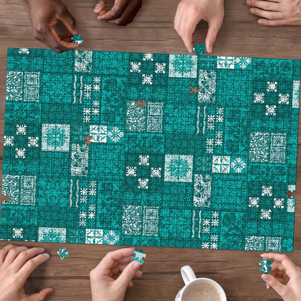 Vintage Hawaiian Quilting Patterns Puzzle Turquoise Style Tribal Fabric Patchwork - Polynesian Pride