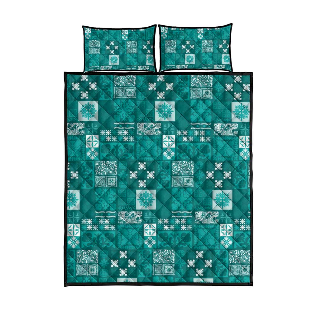 Vintage Hawaiian Quilting Patterns Quilt Bed Set Turquoise Style Tribal Fabric Patchwork - Polynesian Pride
