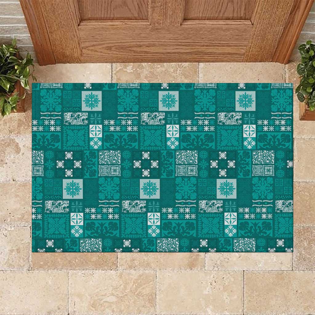 Vintage Hawaiian Quilting Patterns Rubber Doormat Turquoise Style Tribal Fabric Patchwork - Polynesian Pride