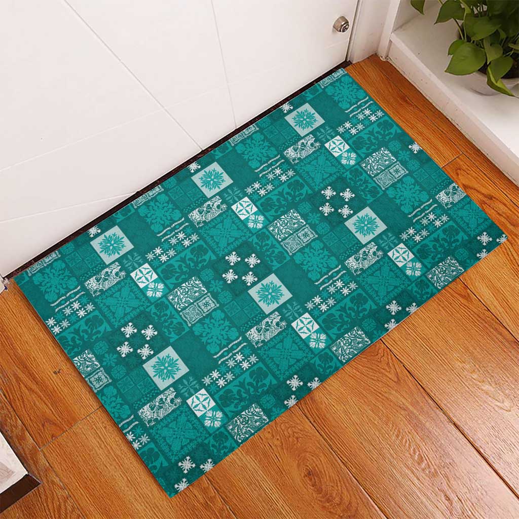 Vintage Hawaiian Quilting Patterns Rubber Doormat Turquoise Style Tribal Fabric Patchwork - Polynesian Pride