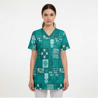 Vintage Hawaiian Quilting Patterns Scrub Top Turquoise Style Tribal Fabric Patchwork - Polynesian Pride