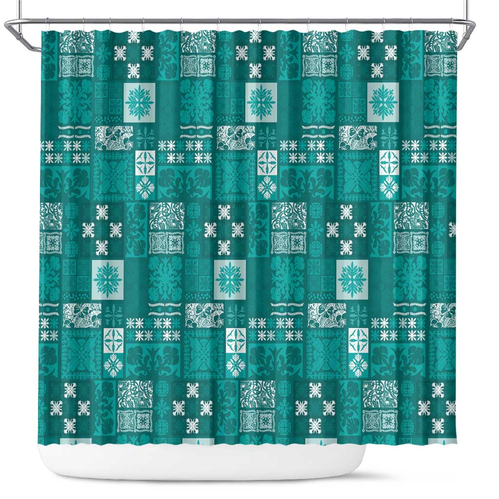 Vintage Hawaiian Quilting Patterns Shower Curtain Turquoise Style Tribal Fabric Patchwork - Polynesian Pride