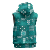 Vintage Hawaiian Quilting Patterns Sleeveless Zip Hoodie Turquoise Style Tribal Fabric Patchwork - Polynesian Pride