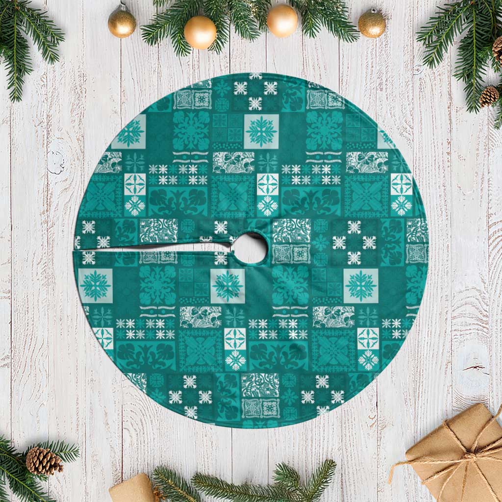 Vintage Hawaiian Quilting Patterns Tree Skirt Turquoise Style Tribal Fabric Patchwork - Polynesian Pride