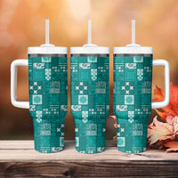 Vintage Hawaiian Quilting Patterns Tumbler With Handle Turquoise Style Tribal Fabric Patchwork - Polynesian Pride