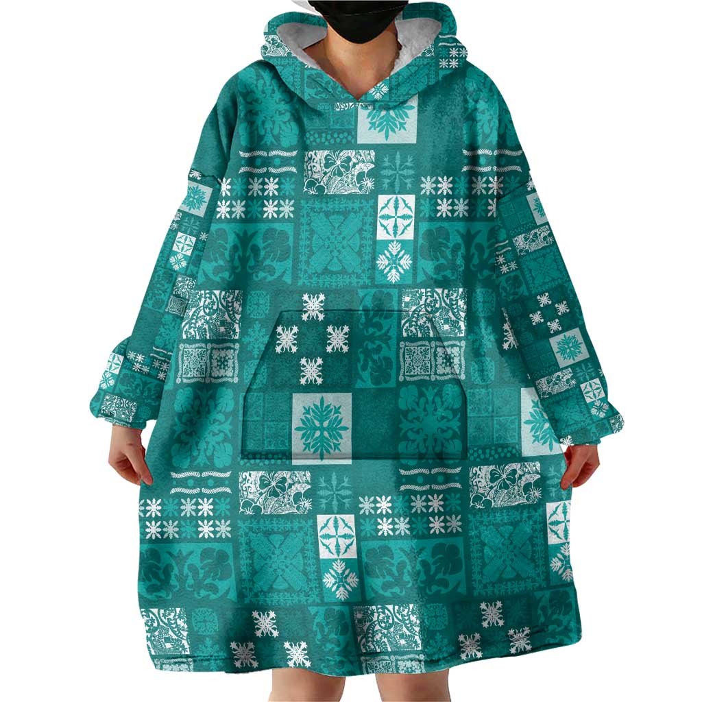 Vintage Hawaiian Quilting Patterns Wearable Blanket Hoodie Turquoise Style Tribal Fabric Patchwork - Polynesian Pride