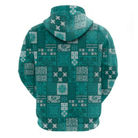 Vintage Hawaiian Quilting Patterns Zip Hoodie Turquoise Style Tribal Fabric Patchwork - Polynesian Pride