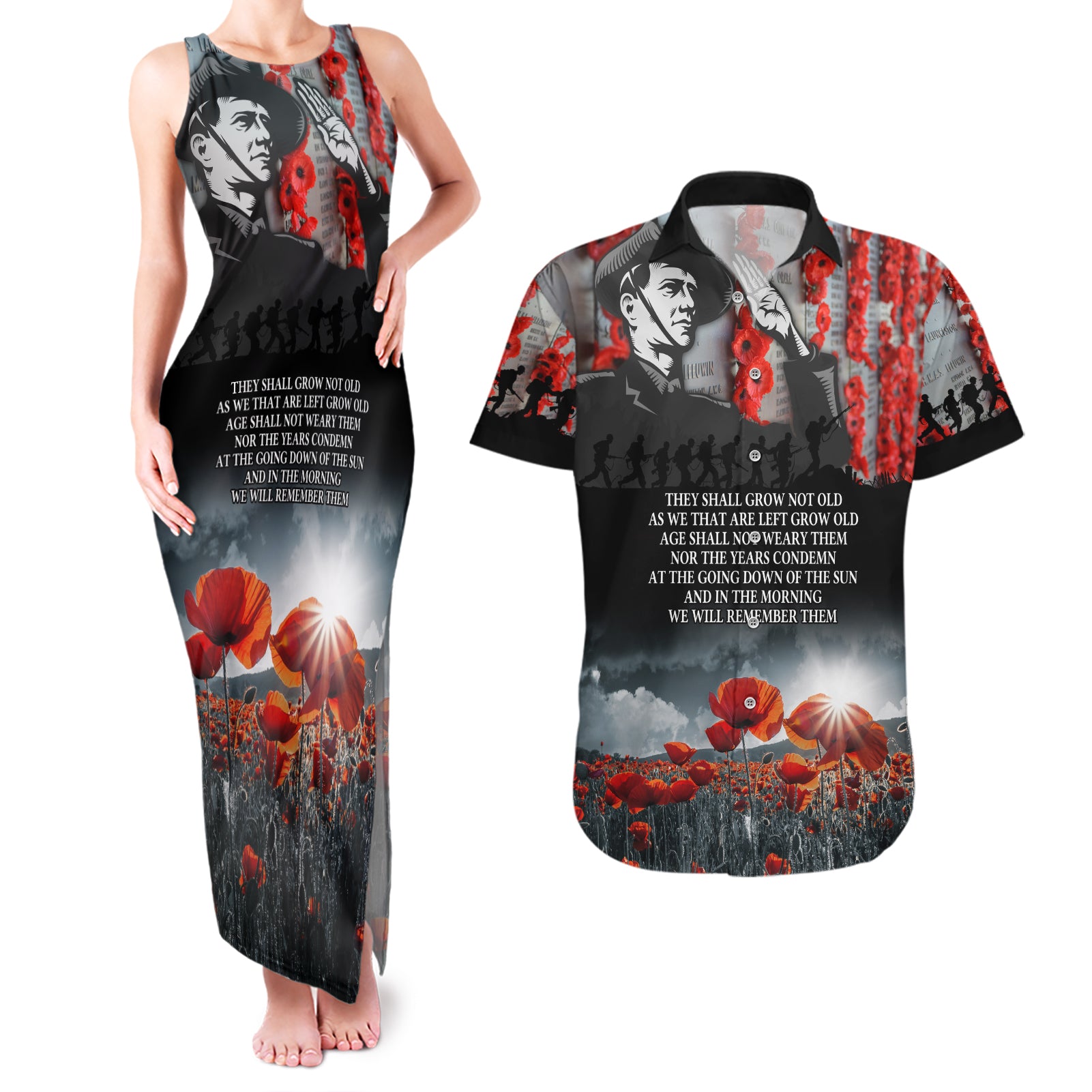 ANZAC DAY Heroes Of The Gallipoli Couples Matching Tank Maxi Dress and Hawaiian Shirt LT9 Black - Polynesian Pride