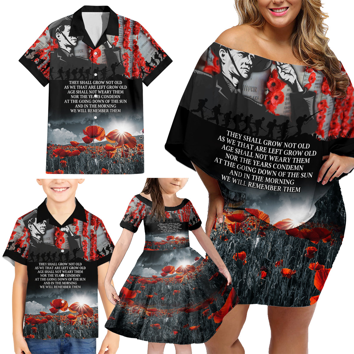 ANZAC DAY Heroes Of The Gallipoli Family Matching Off Shoulder Short Dress and Hawaiian Shirt LT9 - Polynesian Pride