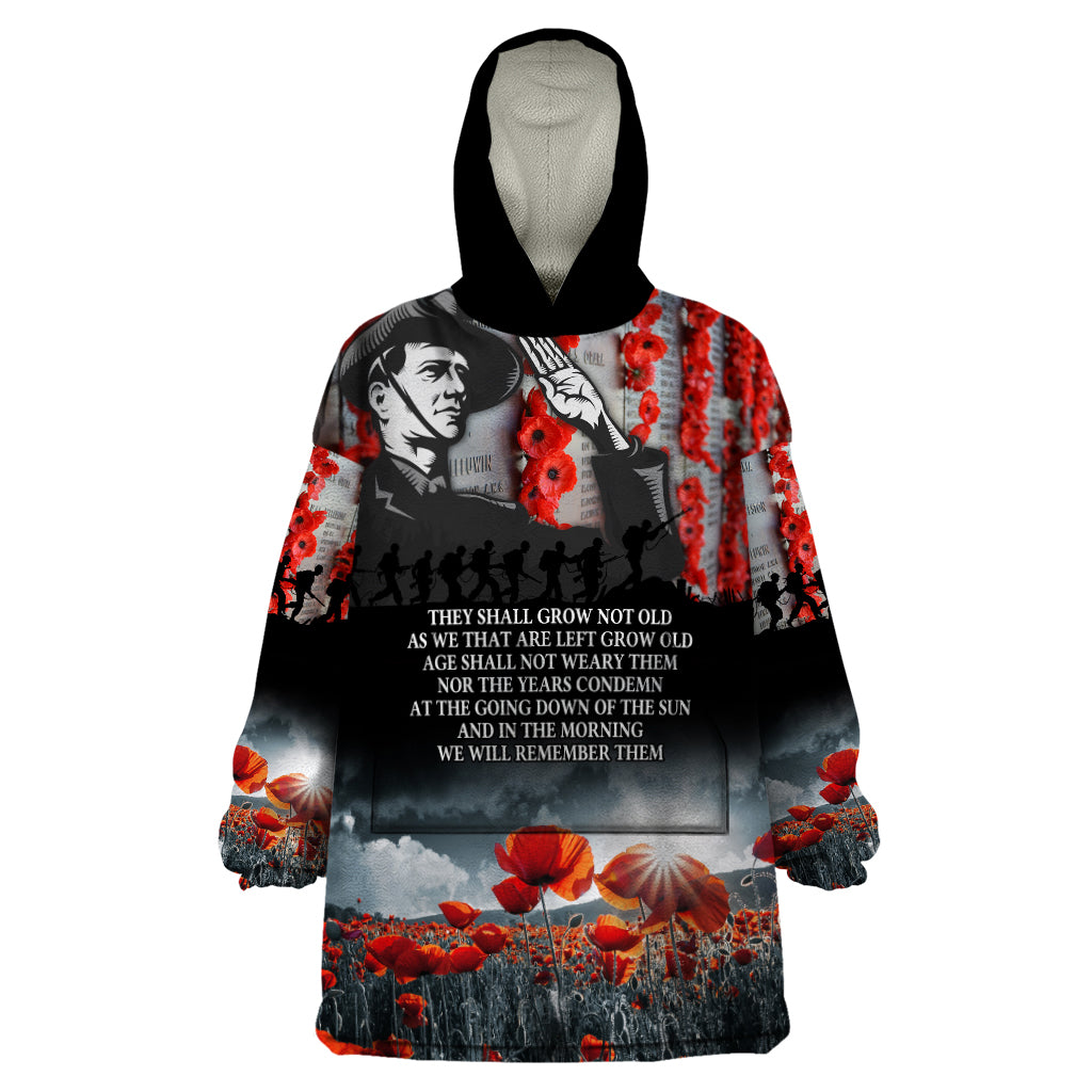 ANZAC DAY Heroes Of The Gallipoli Wearable Blanket Hoodie LT9 One Size Black - Polynesian Pride