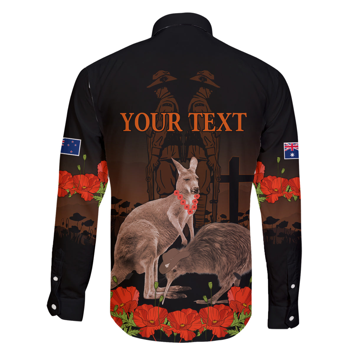 Kangaroo and Kiwi Bird ANZAC Day Custom Family Matching Off Shoulder Maxi Dress and Hawaiian Shirt Soldier Style LT9 - Polynesian Pride