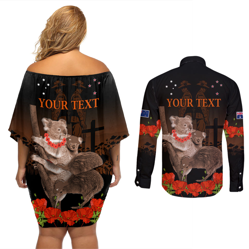 Koala and Kiwi Bird ANZAC Day Custom Couples Matching Off Shoulder Short Dress and Long Sleeve Button Shirt Soldier Style LT9 - Polynesian Pride