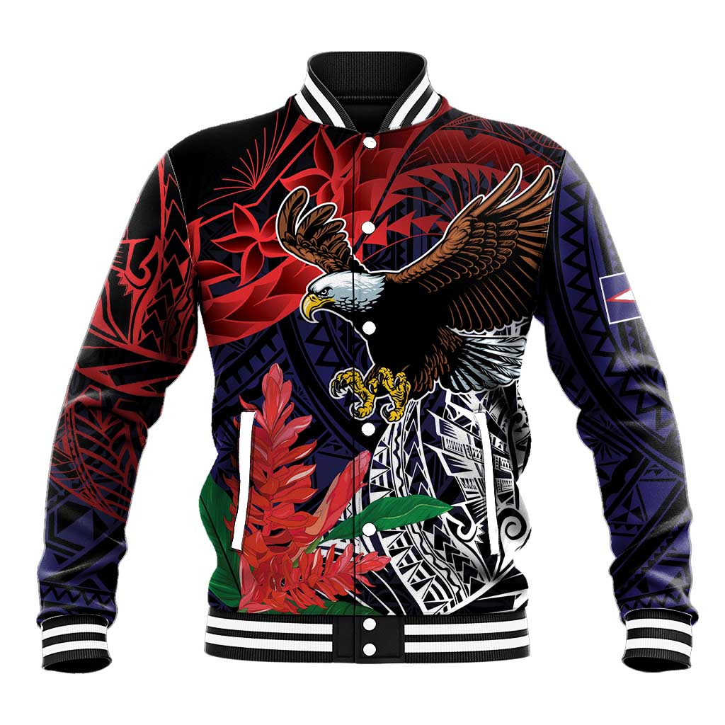 American Samoa Bald Eagle Personalized Baseball Jacket Samoa Muamua Le Atua