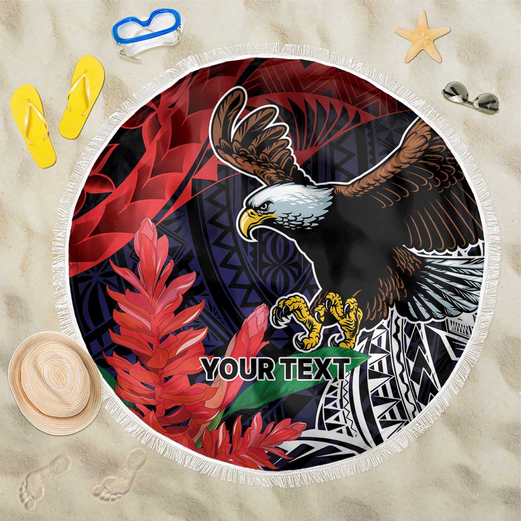 American Samoa Bald Eagle Personalized Beach Blanket Samoa Muamua Le Atua LT9 One Size 150cm Blue - Polynesian Pride