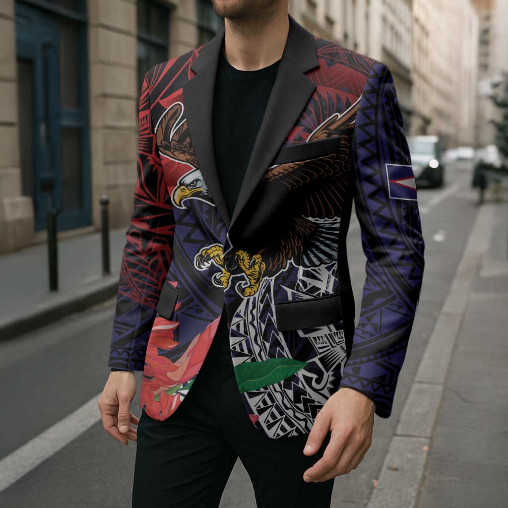 American Samoa Bald Eagle Personalized Blazer Samoa Muamua Le Atua - Polynesian Pride
