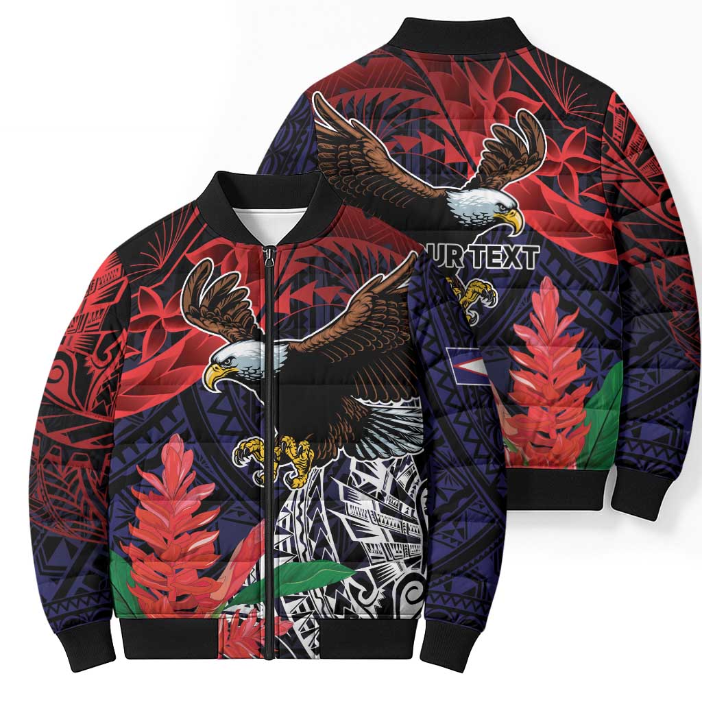 American Samoa Bald Eagle Personalized Bomber Puffer Jacket Samoa Muamua Le Atua - Polynesian Pride