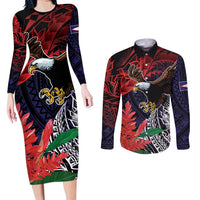 American Samoa Bald Eagle Personalized Couples Matching Long Sleeve Bodycon Dress and Long Sleeve Button Shirt Samoa Muamua Le Atua