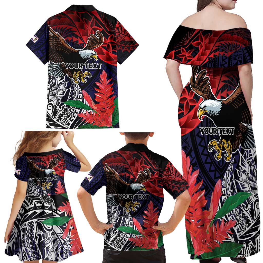 American Samoa Bald Eagle Personalized Family Matching Off Shoulder Maxi Dress and Hawaiian Shirt Samoa Muamua Le Atua