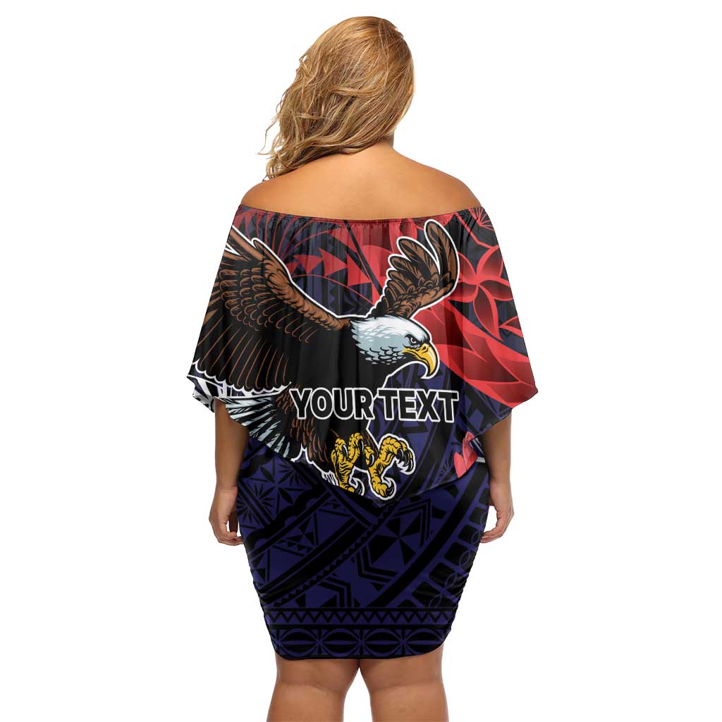American Samoa Bald Eagle Personalized Family Matching Off Shoulder Short Dress and Hawaiian Shirt Samoa Muamua Le Atua