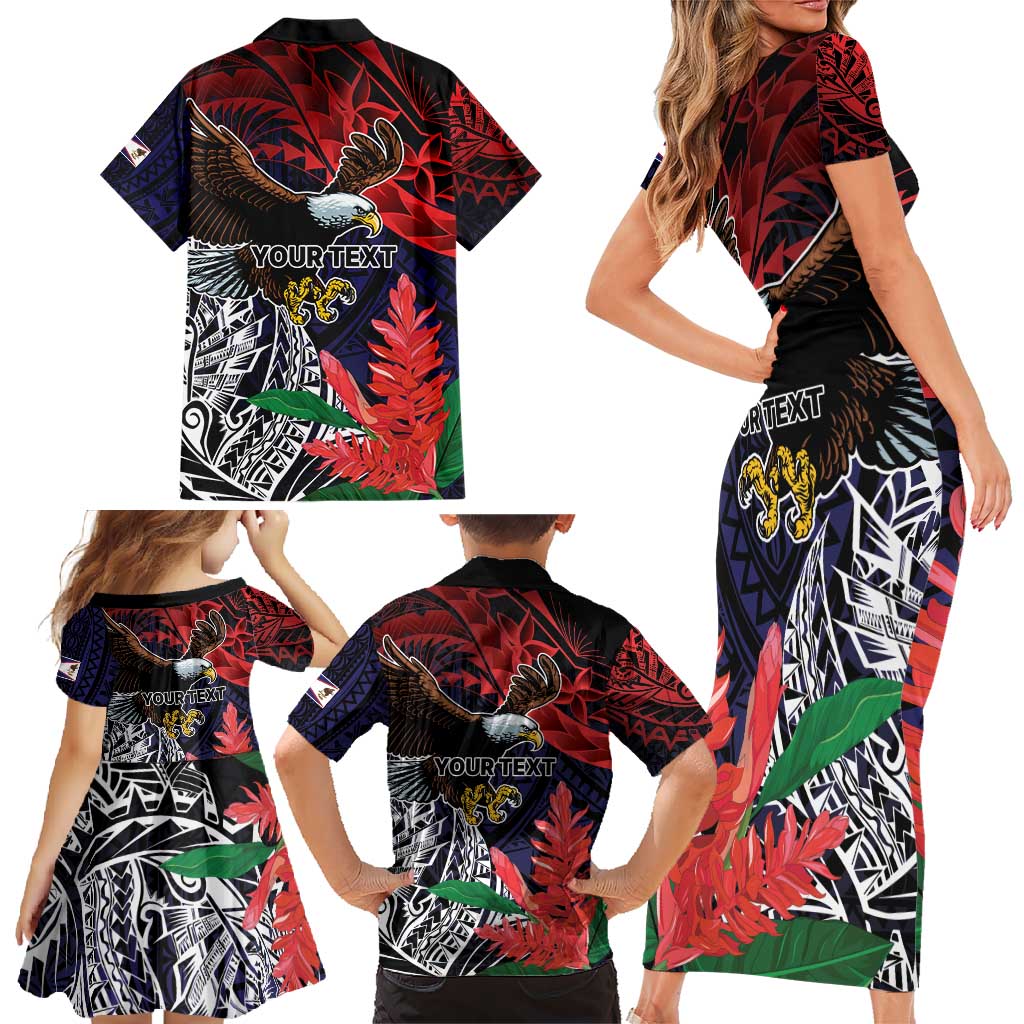 American Samoa Bald Eagle Personalized Family Matching Short Sleeve Bodycon Dress and Hawaiian Shirt Samoa Muamua Le Atua