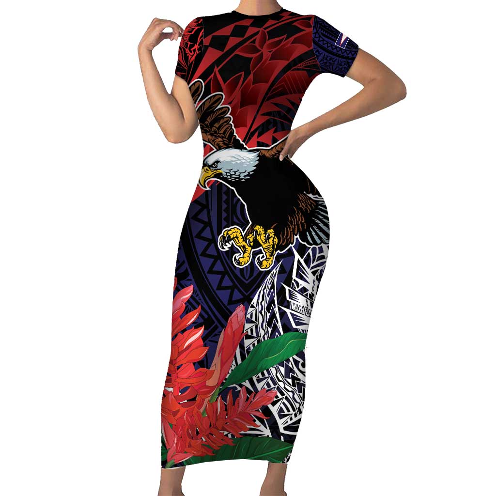 American Samoa Bald Eagle Personalized Family Matching Short Sleeve Bodycon Dress and Hawaiian Shirt Samoa Muamua Le Atua