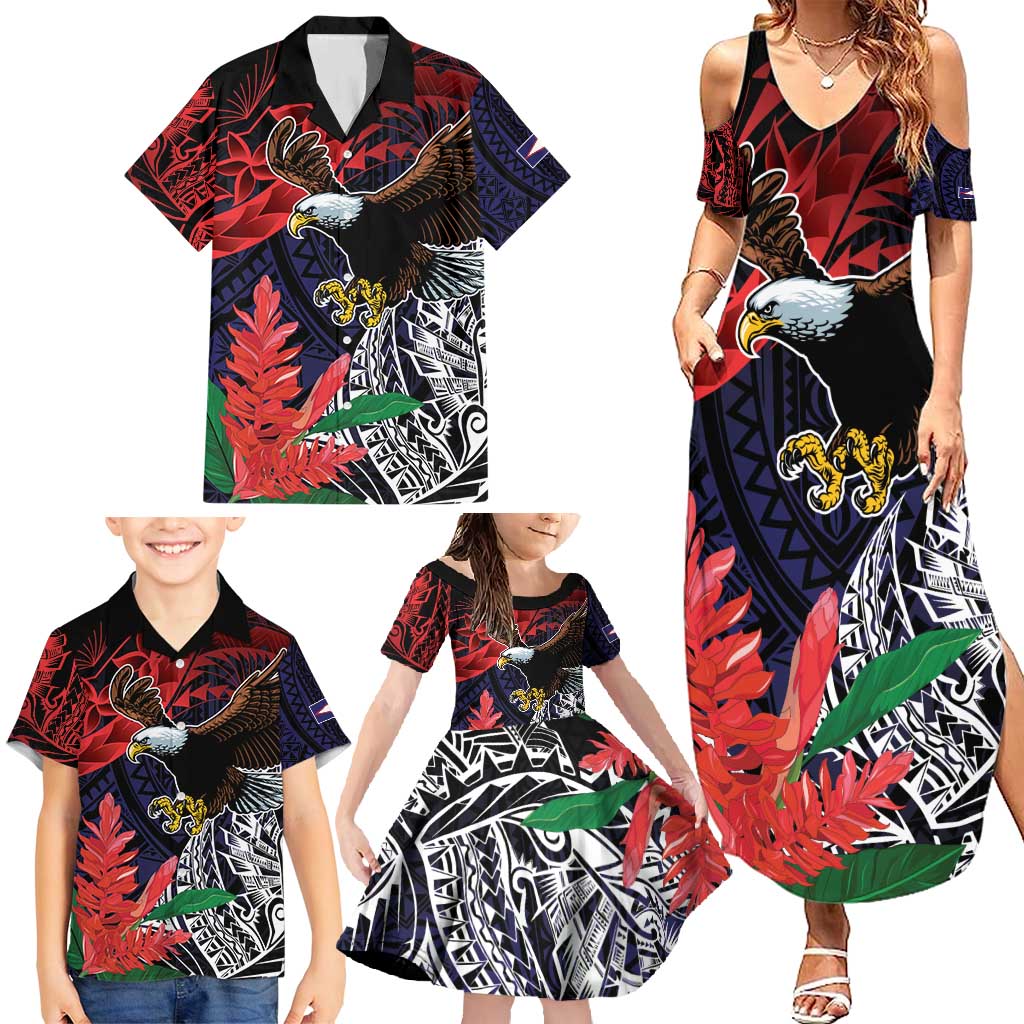 American Samoa Bald Eagle Personalized Family Matching Summer Maxi Dress and Hawaiian Shirt Samoa Muamua Le Atua