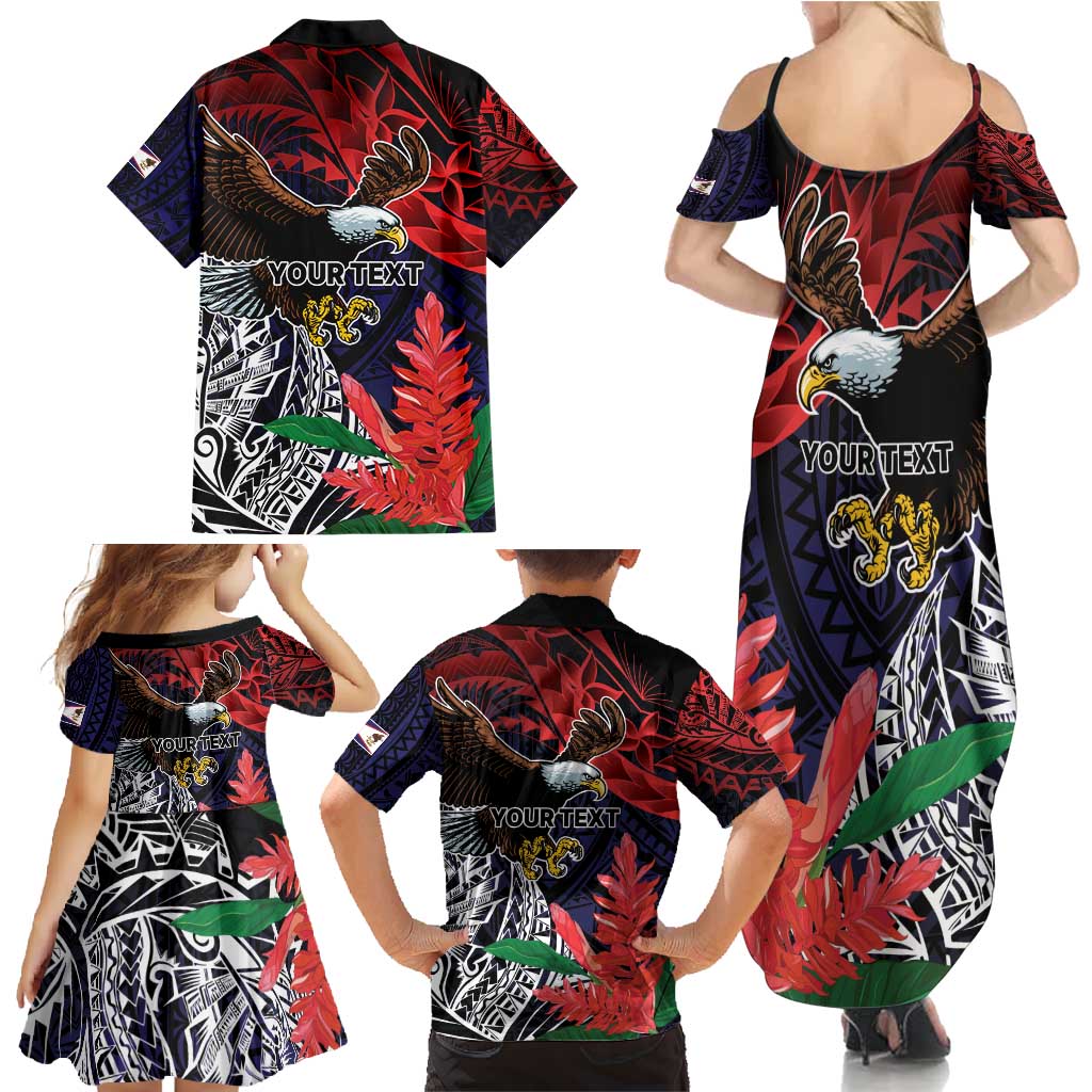 American Samoa Bald Eagle Personalized Family Matching Summer Maxi Dress and Hawaiian Shirt Samoa Muamua Le Atua