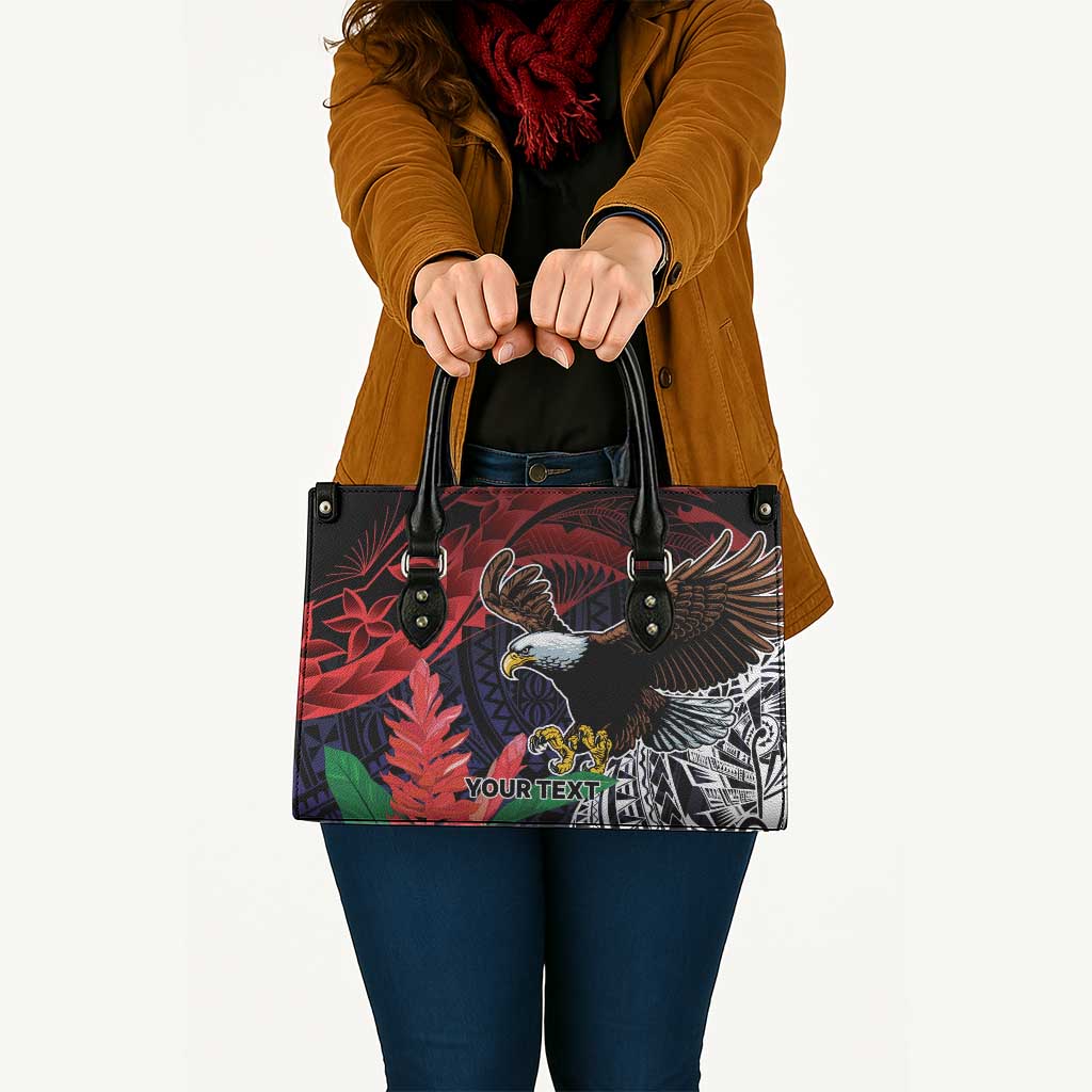 American Samoa Bald Eagle Personalized Leather Bag Samoa Muamua Le Atua - Polynesian Pride