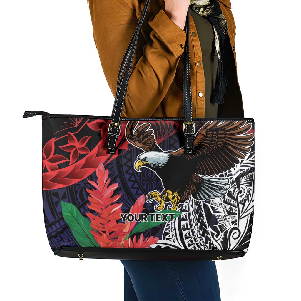 American Samoa Bald Eagle Personalized Leather Tote Bag Samoa Muamua Le Atua
