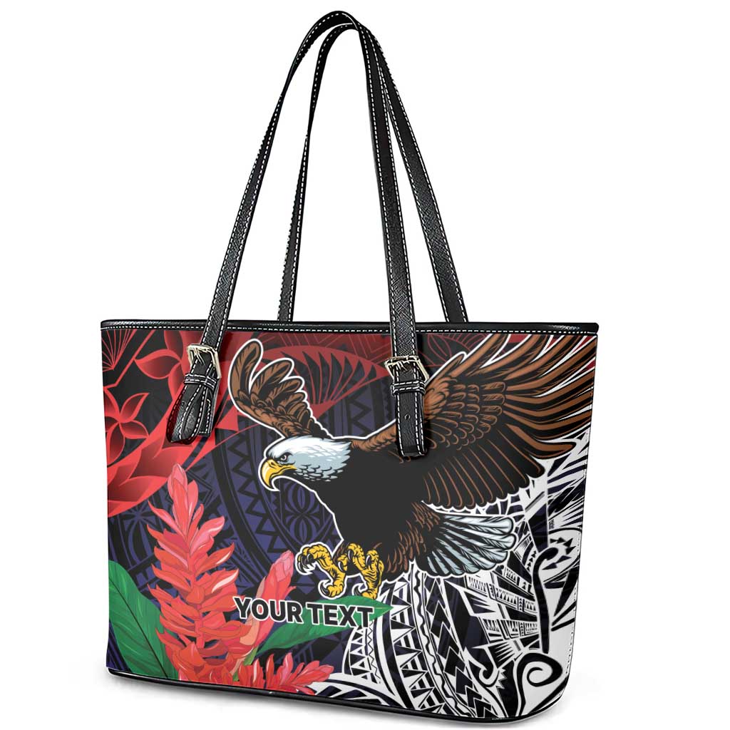 American Samoa Bald Eagle Personalized Leather Tote Bag Samoa Muamua Le Atua