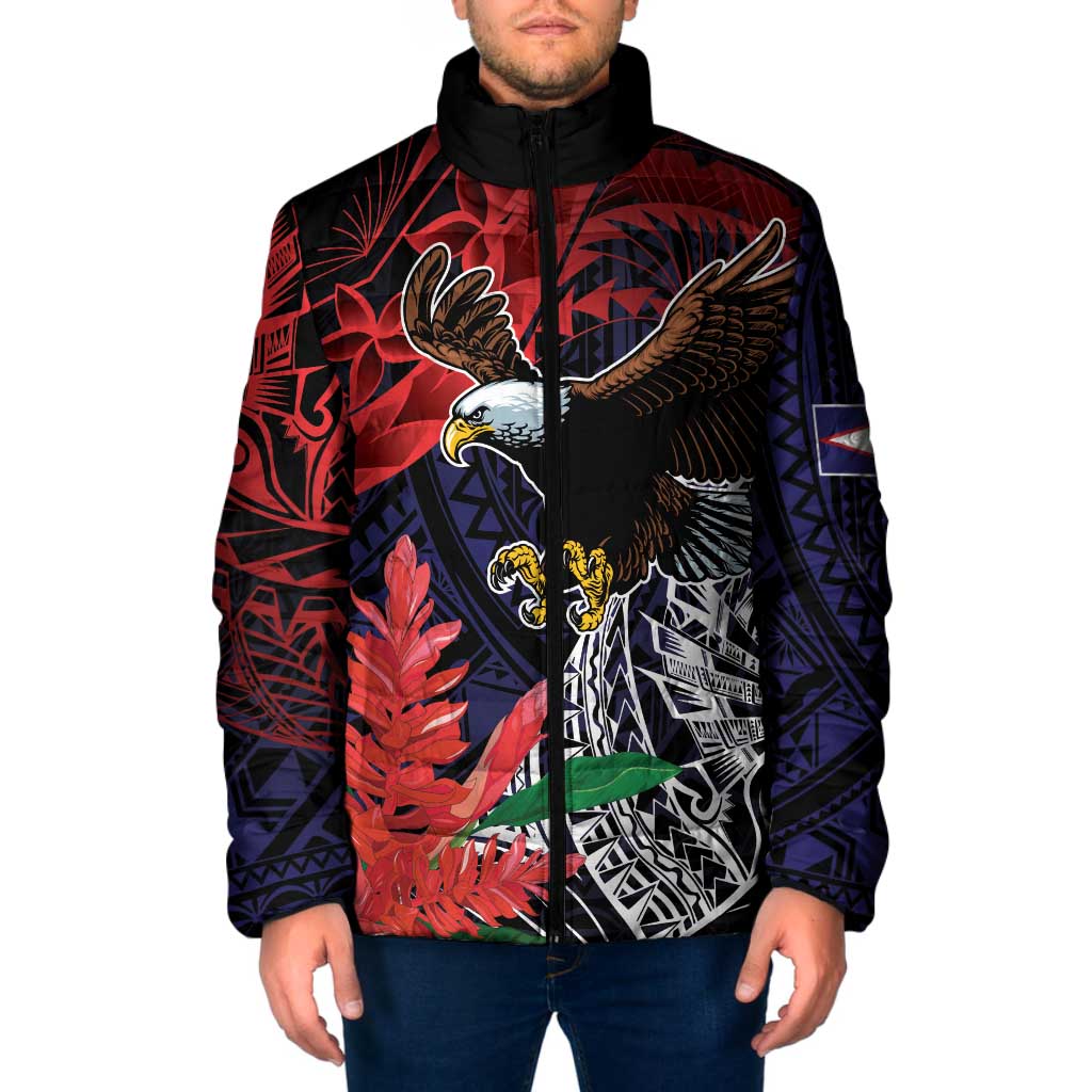American Samoa Bald Eagle Personalized Padded Jacket Samoa Muamua Le Atua - Polynesian Pride