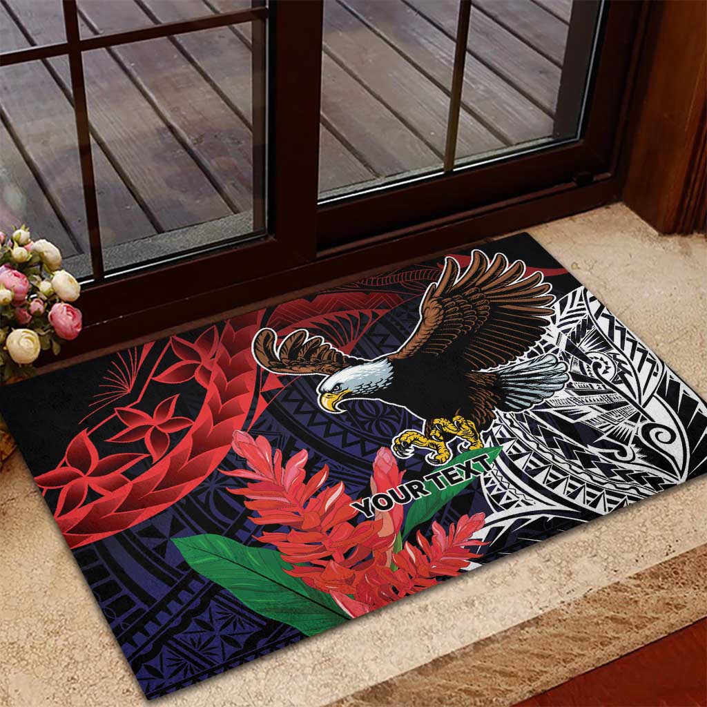 American Samoa Bald Eagle Personalized Rubber Doormat Samoa Muamua Le Atua