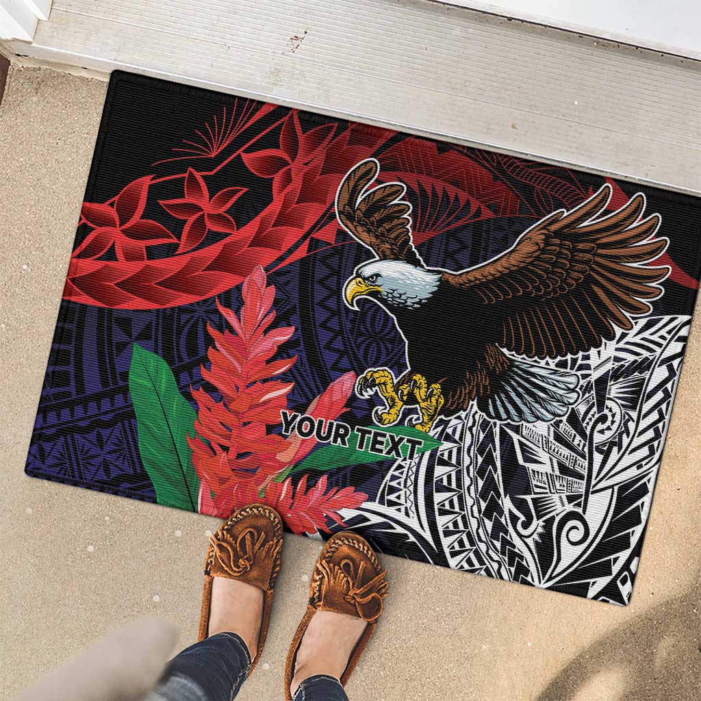 American Samoa Bald Eagle Personalized Rubber Doormat Samoa Muamua Le Atua