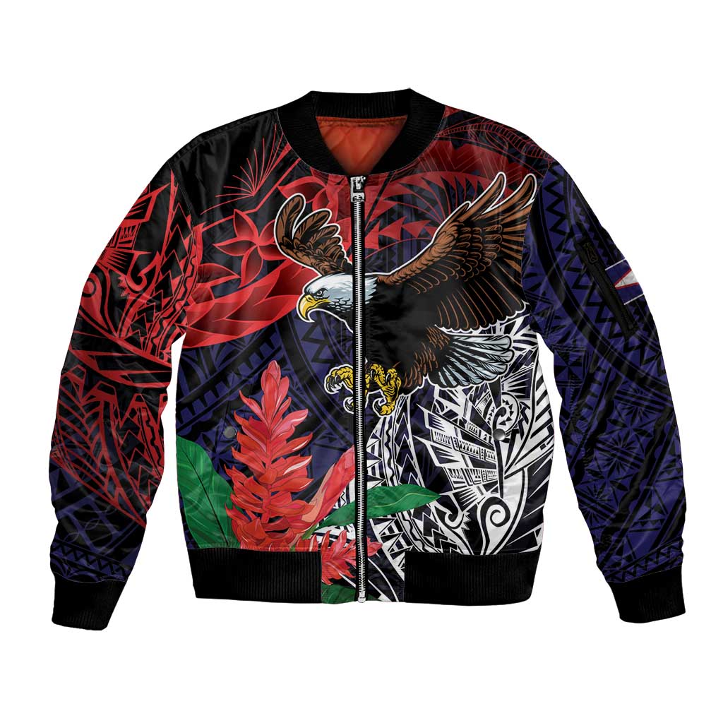 American Samoa Bald Eagle Personalized Sleeve Zip Bomber Jacket Samoa Muamua Le Atua
