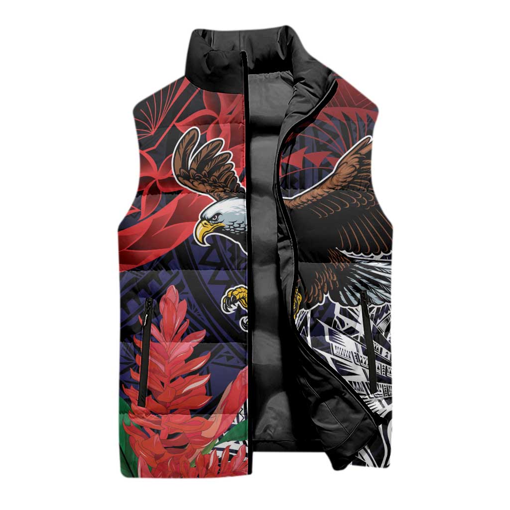 American Samoa Bald Eagle Personalized Sleeveless Puffer Jacket Samoa Muamua Le Atua - Polynesian Pride