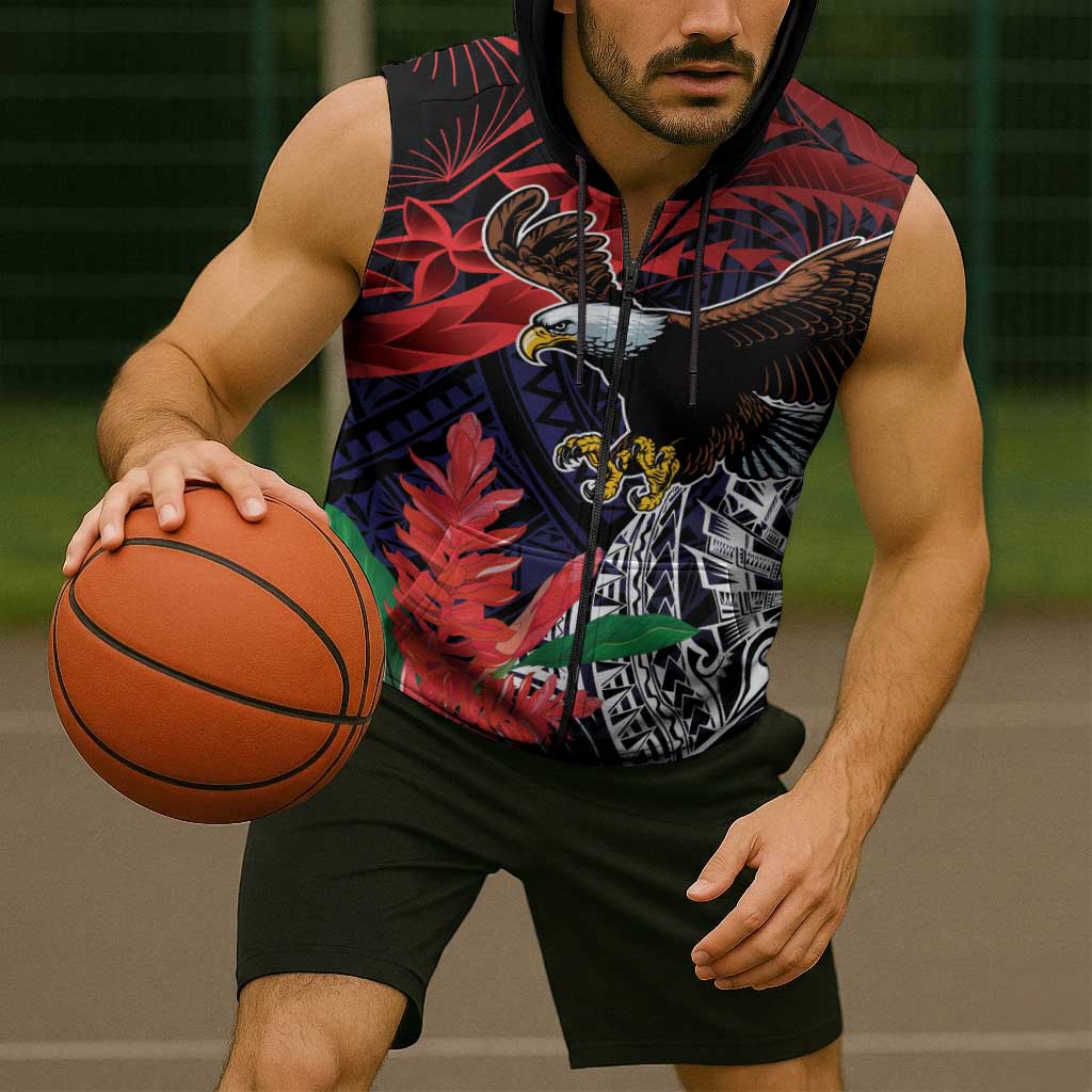 American Samoa Bald Eagle Personalized Sleeveless Zip Hoodie Samoa Muamua Le Atua LT9 - Polynesian Pride
