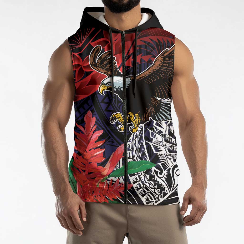 American Samoa Bald Eagle Personalized Sleeveless Zip Hoodie Samoa Muamua Le Atua LT9 - Polynesian Pride
