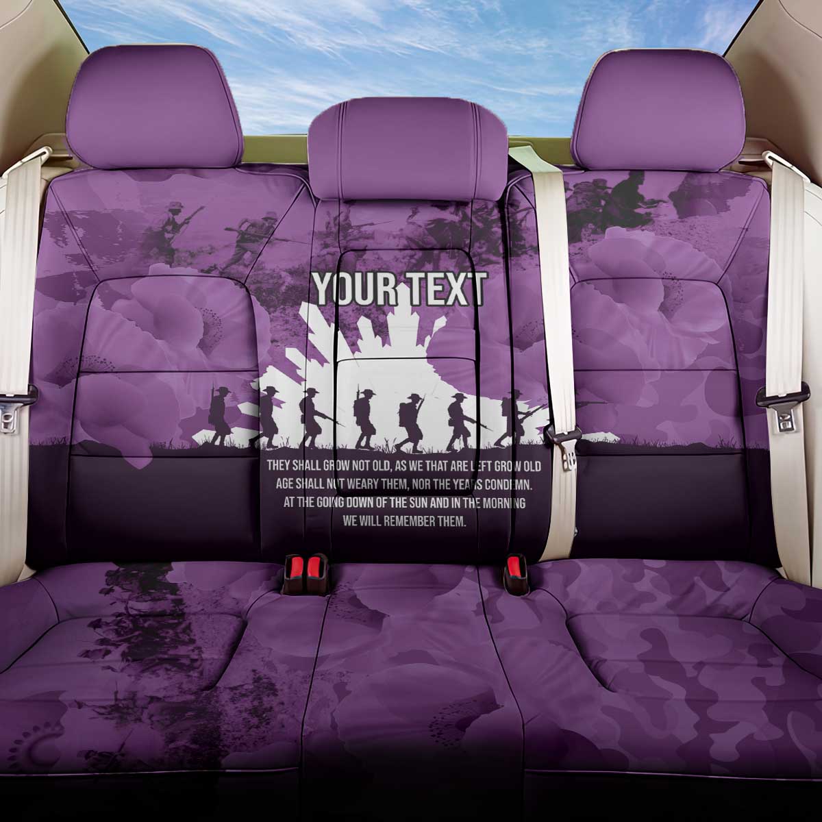 Anzac Day Gallipoli Personalised Back Car Seat Cover Purple Poppy Flowers