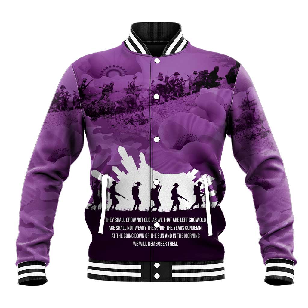 Anzac Day Gallipoli Personalised Baseball Jacket Purple Poppy Flowers LT9 Unisex Purple - Polynesian Pride