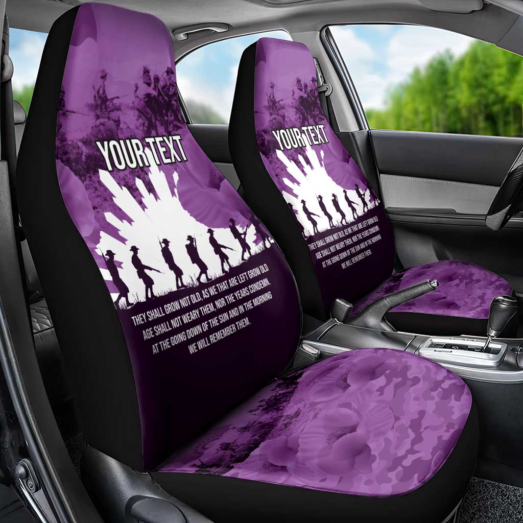 Anzac Day Gallipoli Personalised Car Seat Cover Purple Poppy Flowers