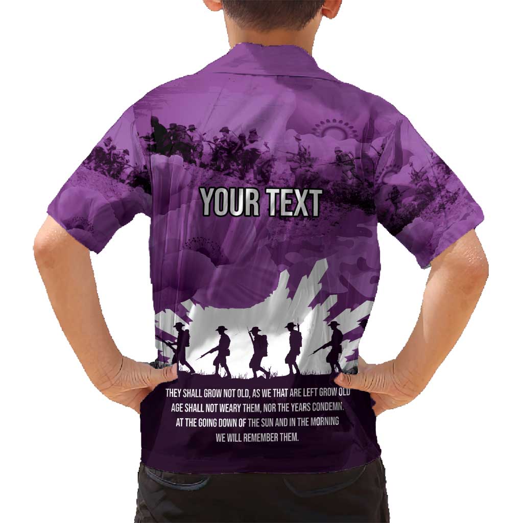 Anzac Day Gallipoli Personalised Family Matching Long Sleeve Bodycon Dress and Hawaiian Shirt Purple Poppy Flowers