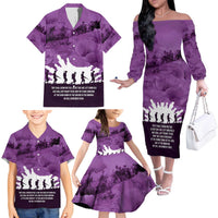 Anzac Day Gallipoli Personalised Family Matching Off The Shoulder Long Sleeve Dress and Hawaiian Shirt Purple Poppy Flowers