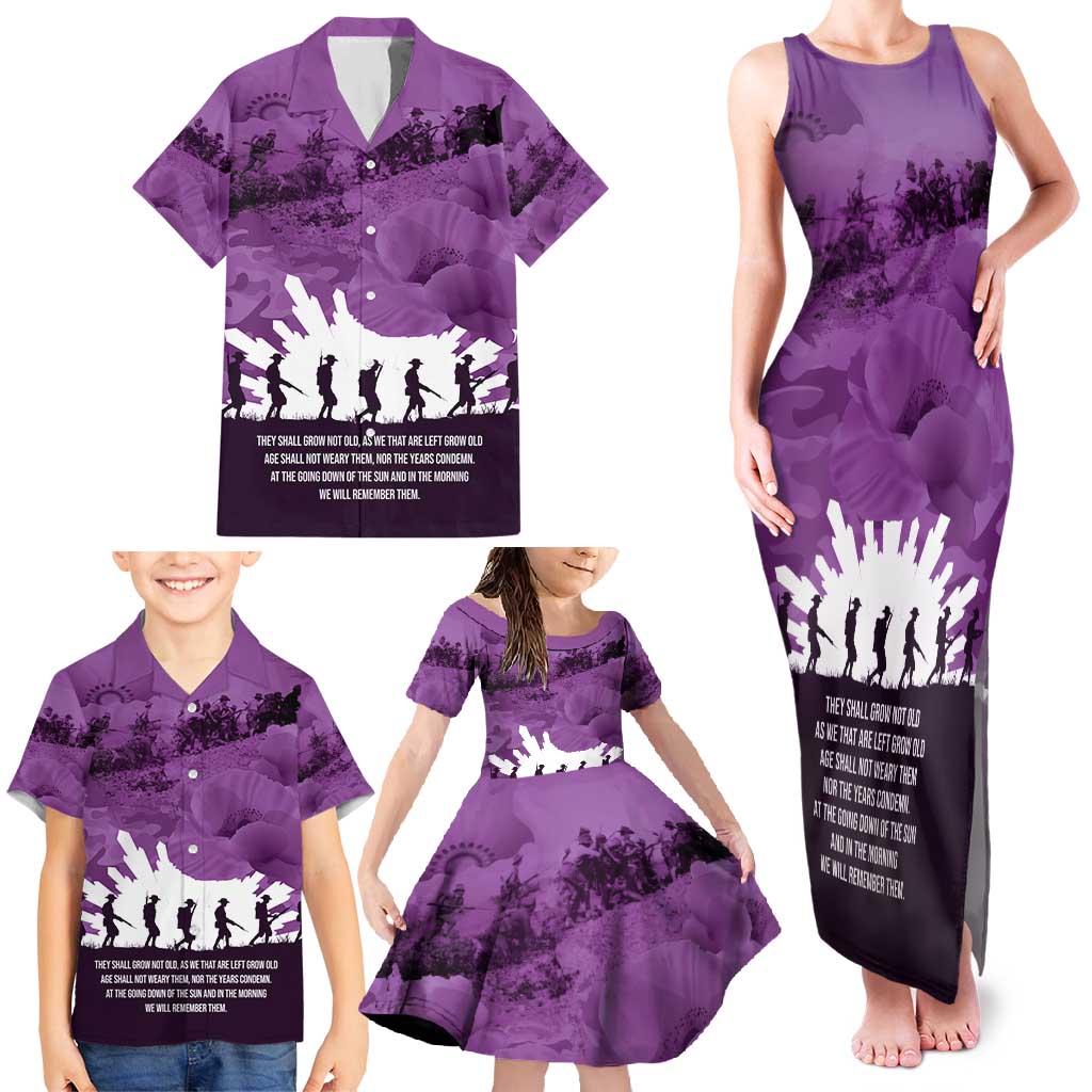 Anzac Day Gallipoli Personalised Family Matching Tank Maxi Dress and Hawaiian Shirt Purple Poppy Flowers