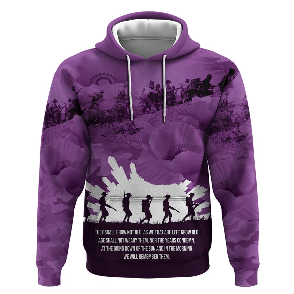 Anzac Day Gallipoli Personalised Hoodie Purple Poppy Flowers