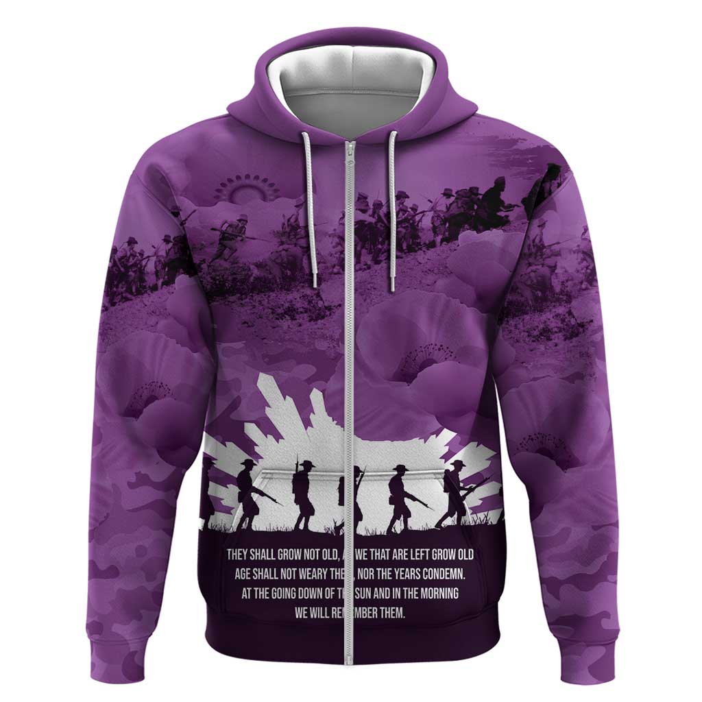 Anzac Day Gallipoli Personalised Hoodie Purple Poppy Flowers