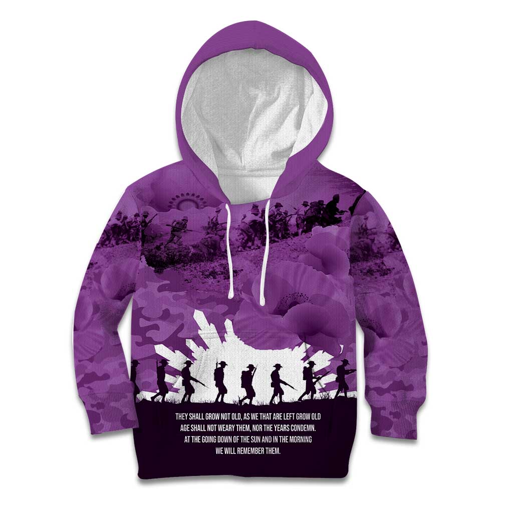 Anzac Day Gallipoli Personalised Kid Hoodie Purple Poppy Flowers